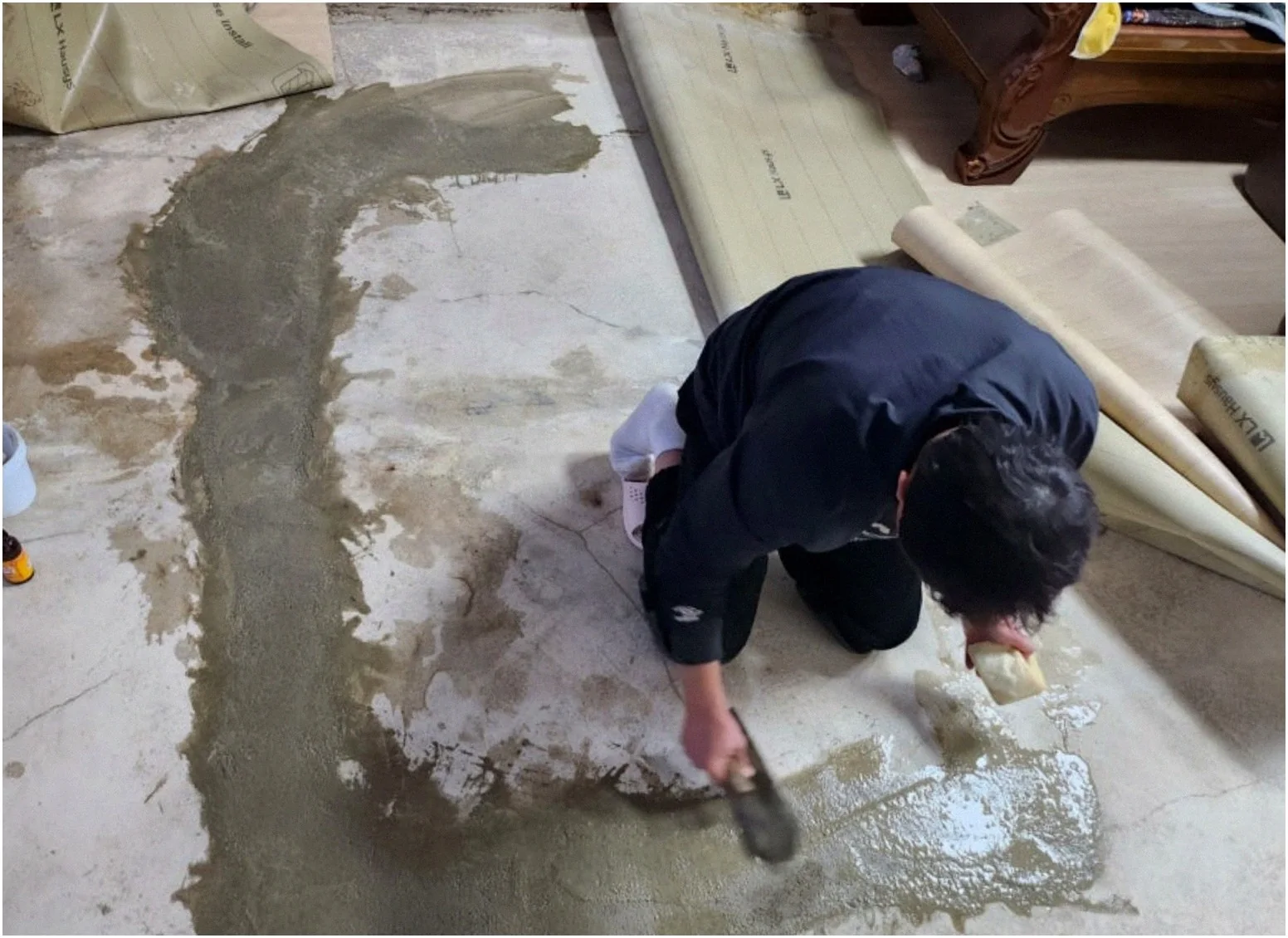 광주북구 누수탐지 실제 현장 - 교체 후 2차 압력검사와 몰탈 미장으로 마무리했습니다